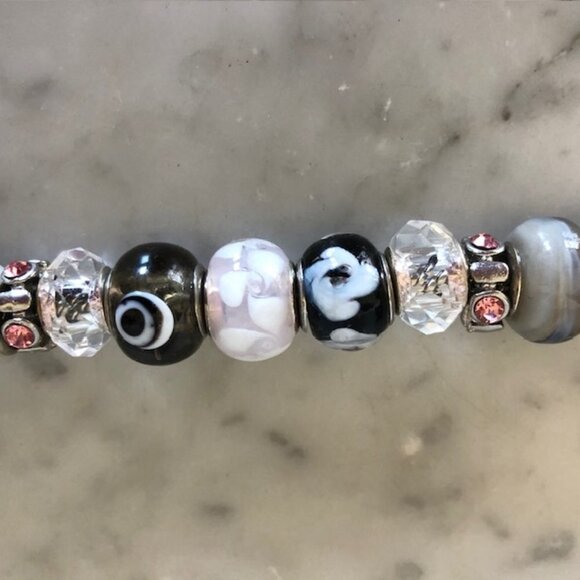 Murano Glass Slider Charm Bracelet Silver Pink Black 11 in long - Picture 9 of 15